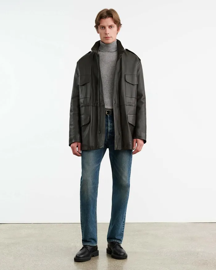 Nili Lotan LIRI LEATHER JACKET Dark Moss Men Jackets and Coats