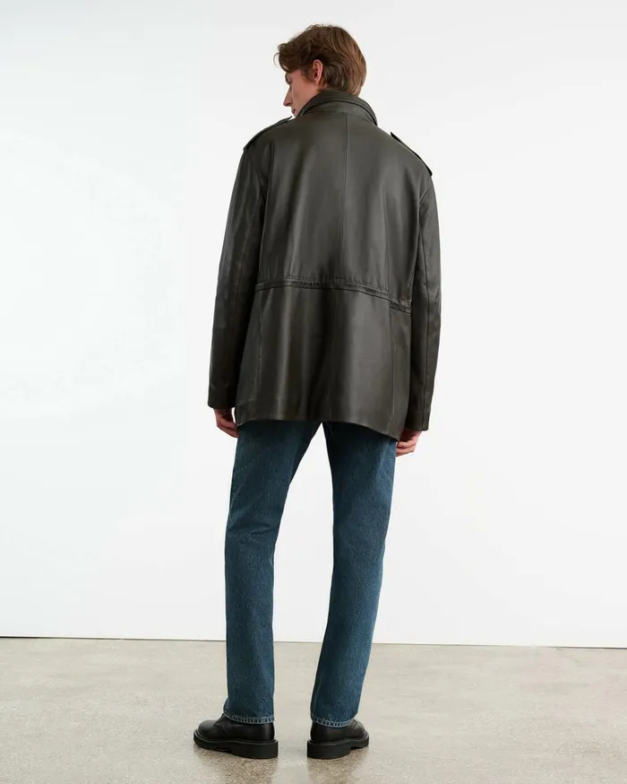 Nili Lotan LIRI LEATHER JACKET Dark Moss Men Jackets and Coats
