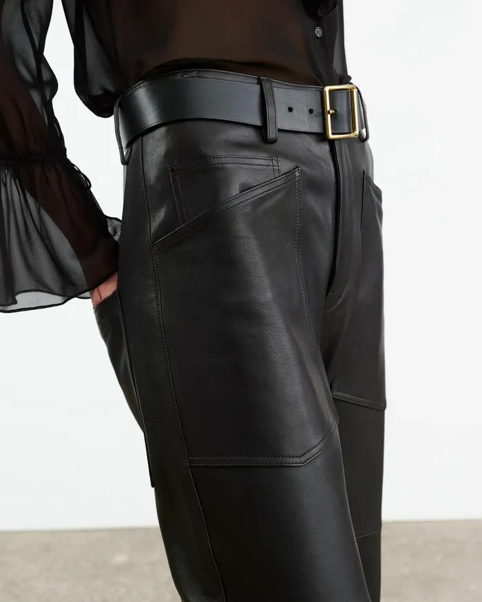 Nili Lotan SHON LEATHER PANT Black Women Pants and Shorts