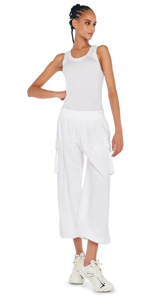 Norma Kamali Bottoms OS BF CARGO SWEATPANT Snow White 8211 Clothing