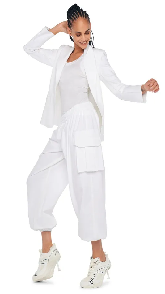 Norma Kamali Bottoms OS BF CARGO SWEATPANT Snow White 8211 Clothing