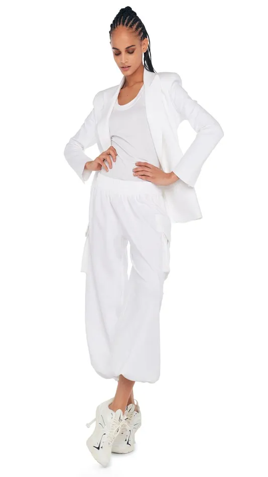 Norma Kamali Bottoms OS BF CARGO SWEATPANT Snow White 8211 Clothing