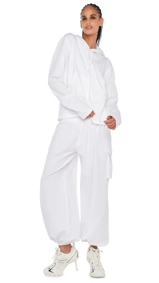 Norma Kamali Bottoms OS BF CARGO SWEATPANT Snow White 8211 Clothing