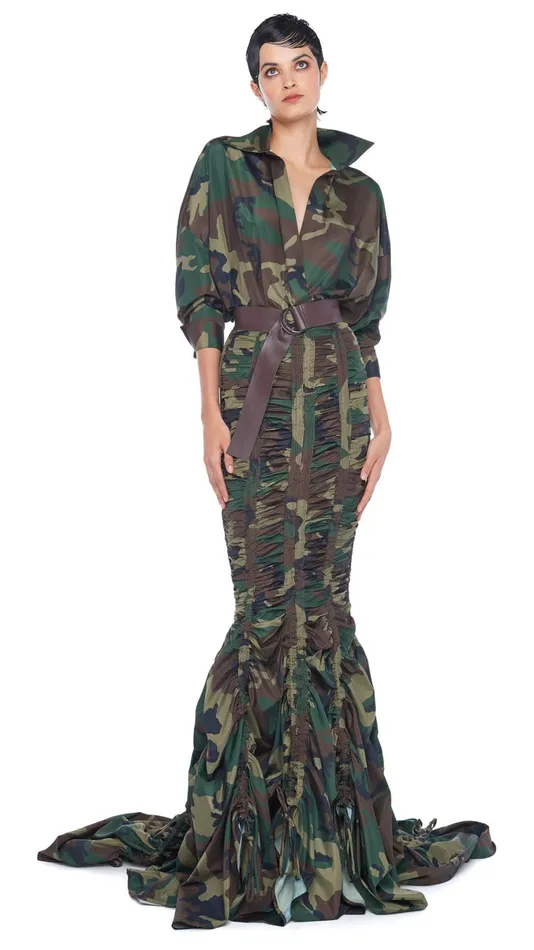 Norma Kamali Bottoms PARACHUTE FISHTAIL SKIRT Camo 8211 Clothing