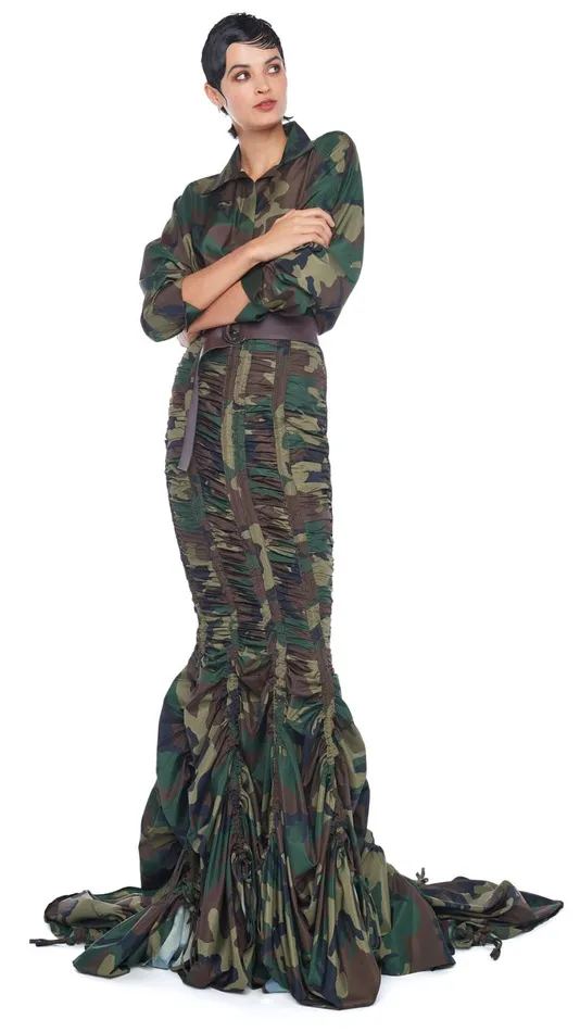 Norma Kamali Bottoms PARACHUTE FISHTAIL SKIRT Camo 8211 Clothing
