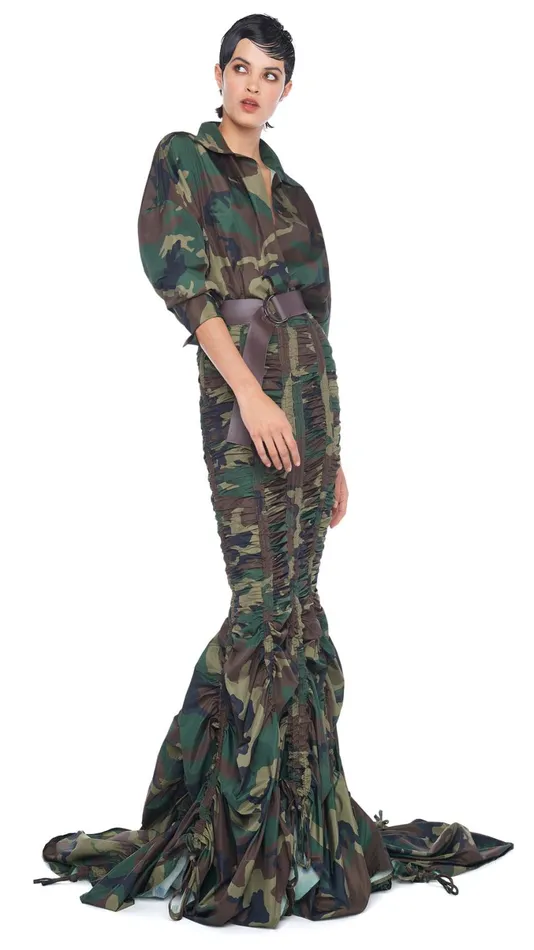 Norma Kamali Bottoms PARACHUTE FISHTAIL SKIRT Camo 8211 Clothing