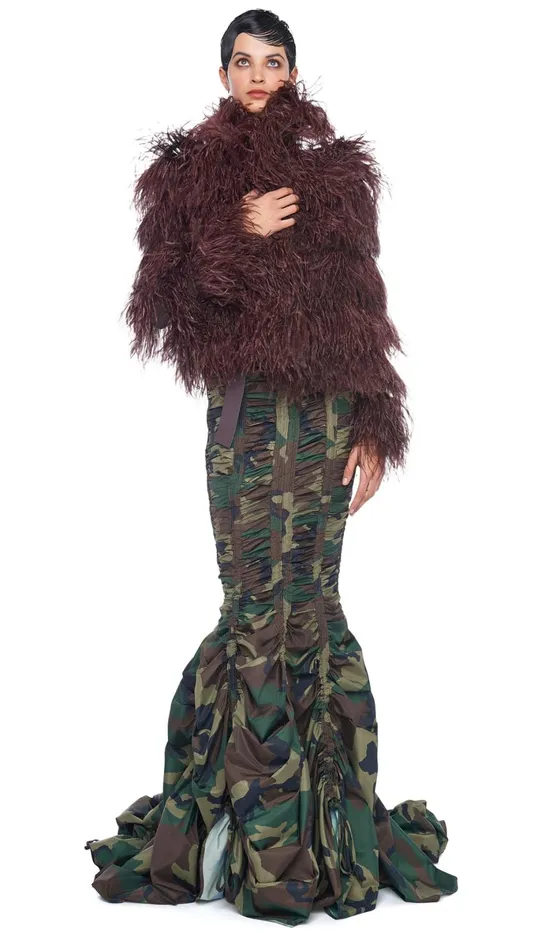 Norma Kamali Bottoms PARACHUTE FISHTAIL SKIRT Camo 8211 Clothing