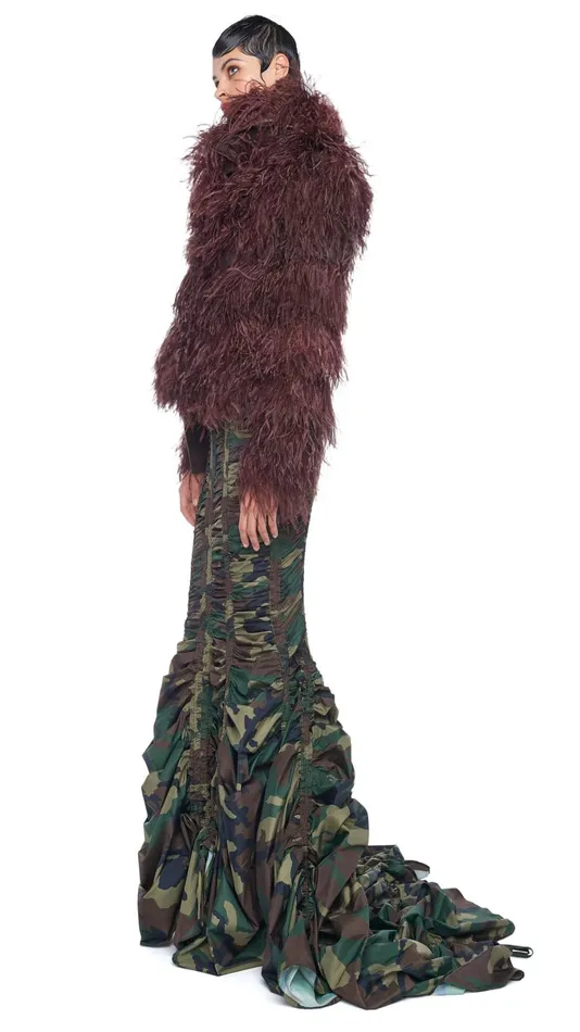 Norma Kamali Bottoms PARACHUTE FISHTAIL SKIRT Camo 8211 Clothing