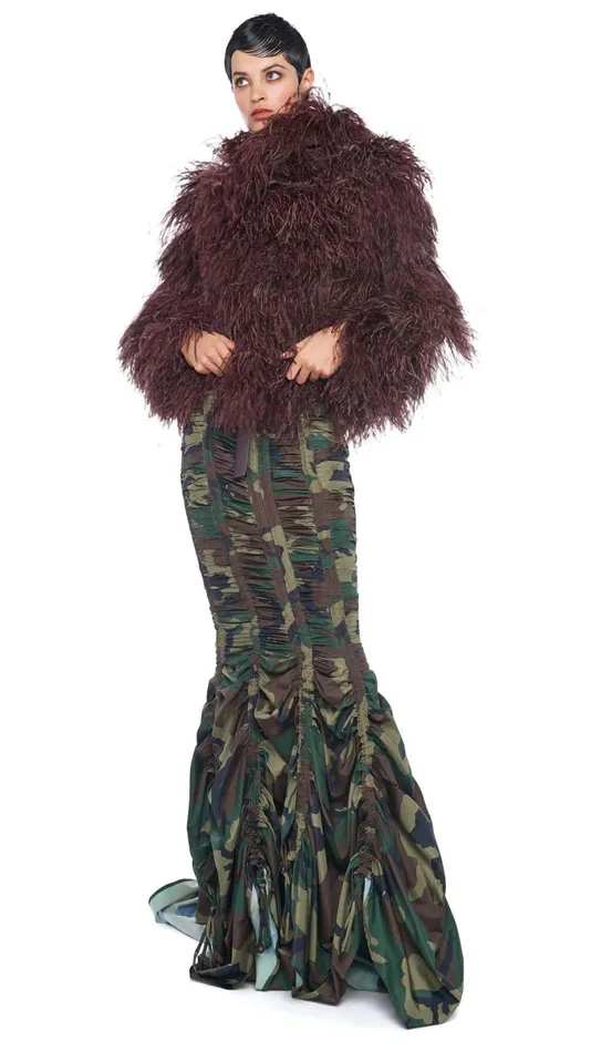 Norma Kamali Bottoms PARACHUTE FISHTAIL SKIRT Camo 8211 Clothing