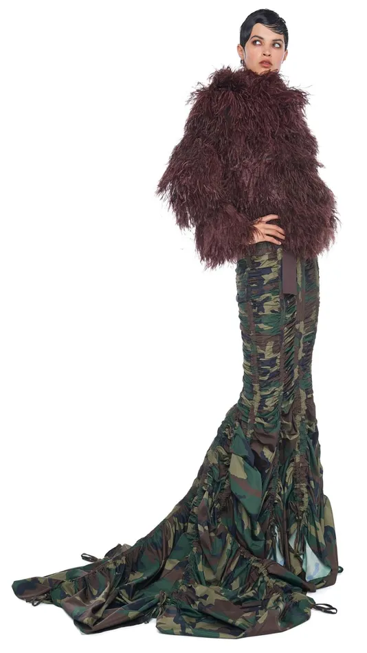 Norma Kamali Bottoms PARACHUTE FISHTAIL SKIRT Camo 8211 Clothing