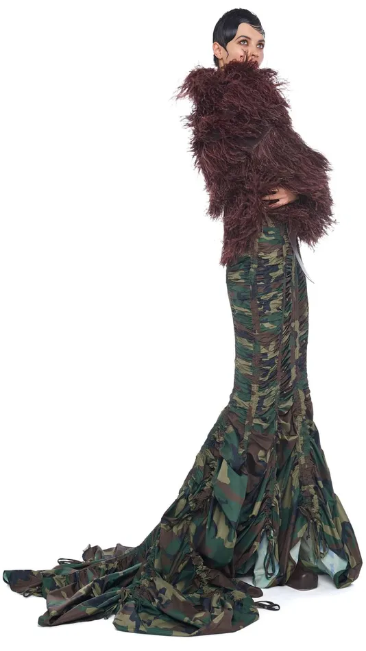 Norma Kamali Bottoms PARACHUTE FISHTAIL SKIRT Camo 8211 Clothing