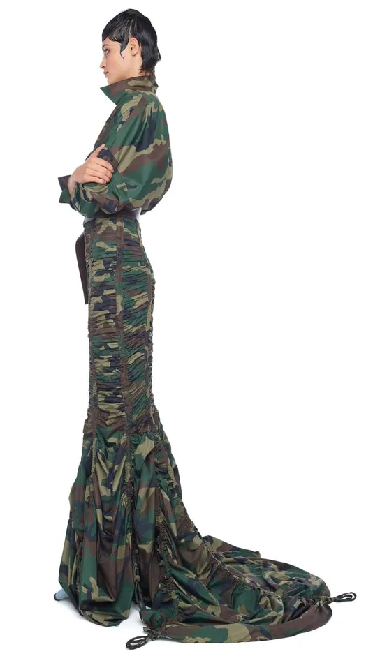 Norma Kamali Bottoms PARACHUTE FISHTAIL SKIRT Camo 8211 Clothing