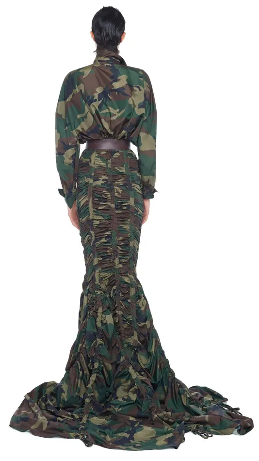 Norma Kamali Bottoms PARACHUTE FISHTAIL SKIRT Camo 8211 Clothing