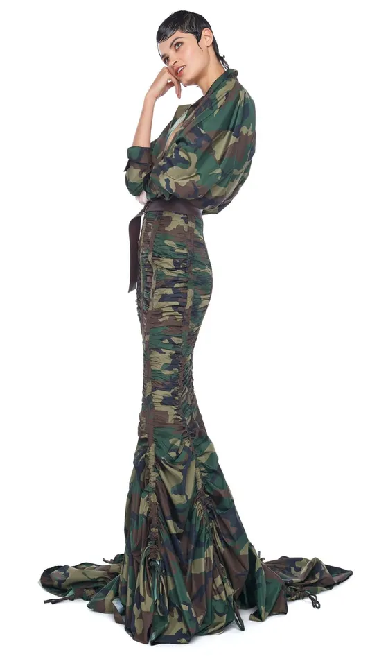 Norma Kamali Bottoms PARACHUTE FISHTAIL SKIRT Camo 8211 Clothing