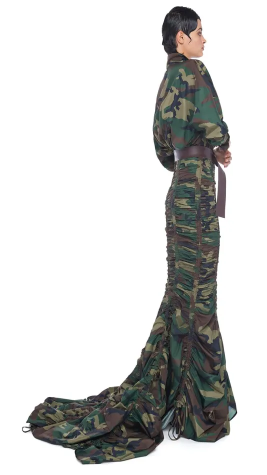 Norma Kamali Bottoms PARACHUTE FISHTAIL SKIRT Camo 8211 Clothing