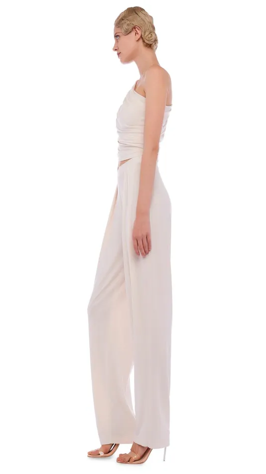 Norma Kamali Bottoms TAPERED PLEATED TROUSER Bone 8211 Clothing