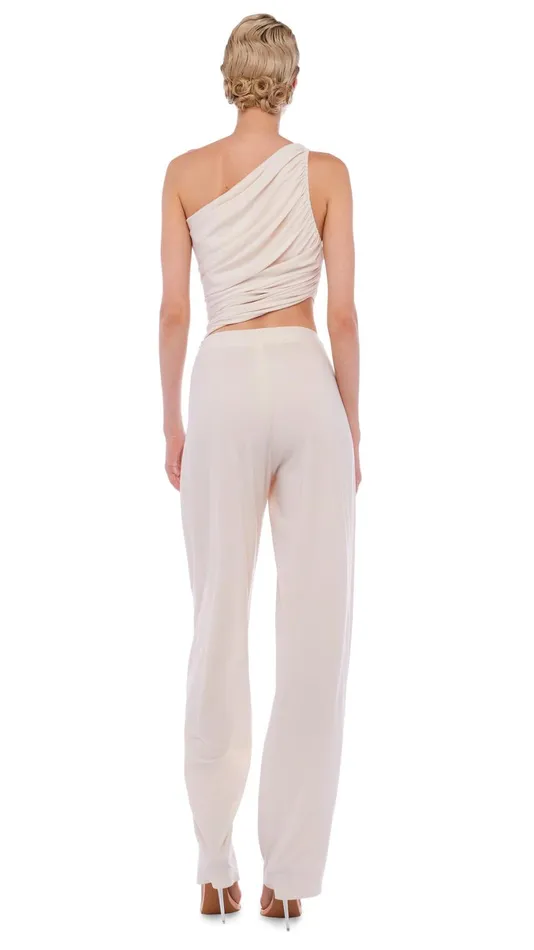 Norma Kamali Bottoms TAPERED PLEATED TROUSER Bone 8211 Clothing