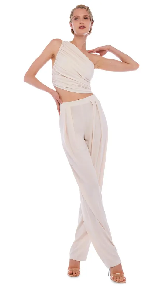 Norma Kamali Bottoms TAPERED PLEATED TROUSER Bone 8211 Clothing