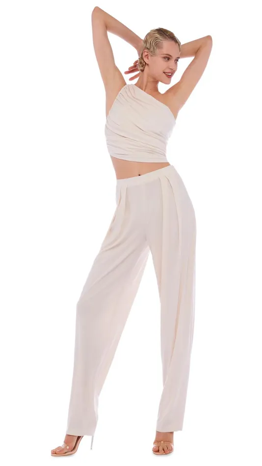 Norma Kamali Bottoms TAPERED PLEATED TROUSER Bone 8211 Clothing