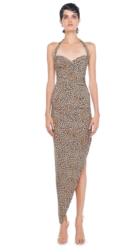 Norma Kamali Dresses CAYLA SIDE DRAPE GOWN Bb Leopard 8211 Clothing