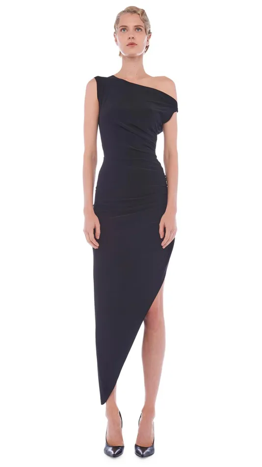 Norma Kamali Dresses DROP SHOULDER SIDE DRAPE GOWN Black 8211 Clothing