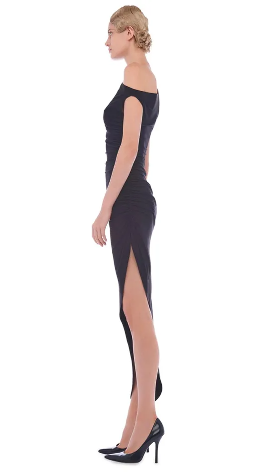 Norma Kamali Dresses DROP SHOULDER SIDE DRAPE GOWN Black 8211 Clothing