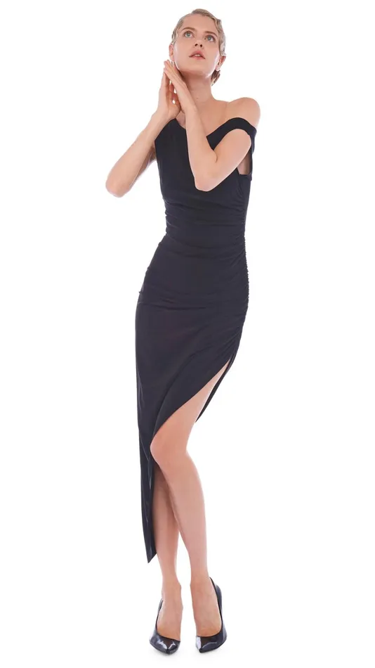 Norma Kamali Dresses DROP SHOULDER SIDE DRAPE GOWN Black 8211 Clothing