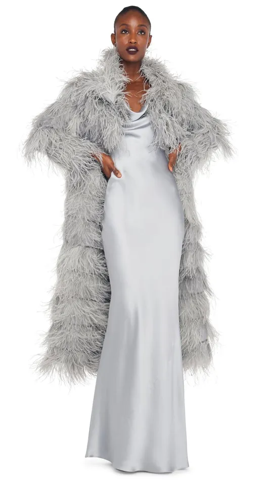 Norma Kamali Jackets ALL OVER FEATHER JACKET Silver 8211 Clothing
