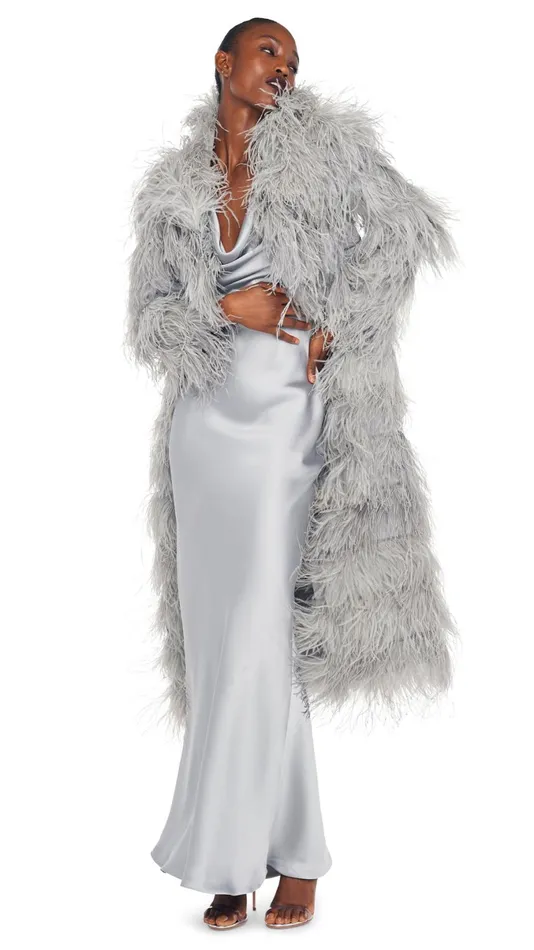 Norma Kamali Jackets ALL OVER FEATHER JACKET Silver 8211 Clothing