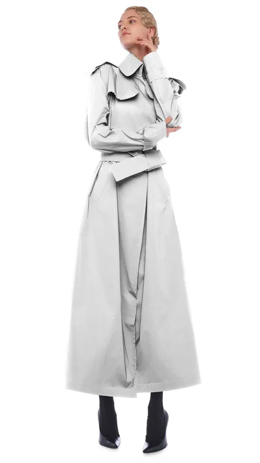 Norma Kamali Jackets DOUBLE BREASTED TRENCH ANKLE Grey 8211 Clothing