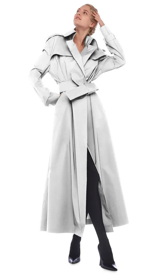 Norma Kamali Jackets DOUBLE BREASTED TRENCH ANKLE Grey 8211 Clothing