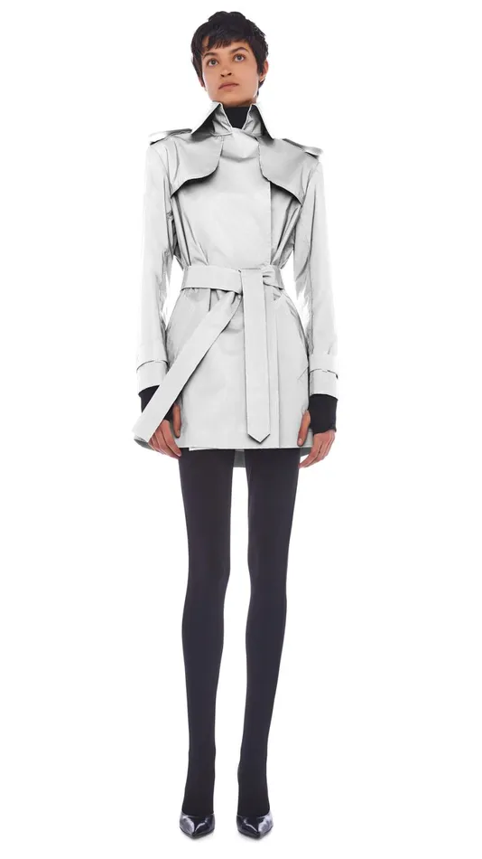 Norma Kamali Jackets DOUBLE BREASTED TRENCH MINI Grey 8211 Clothing