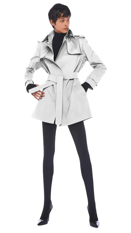 Norma Kamali Jackets DOUBLE BREASTED TRENCH MINI Grey 8211 Clothing