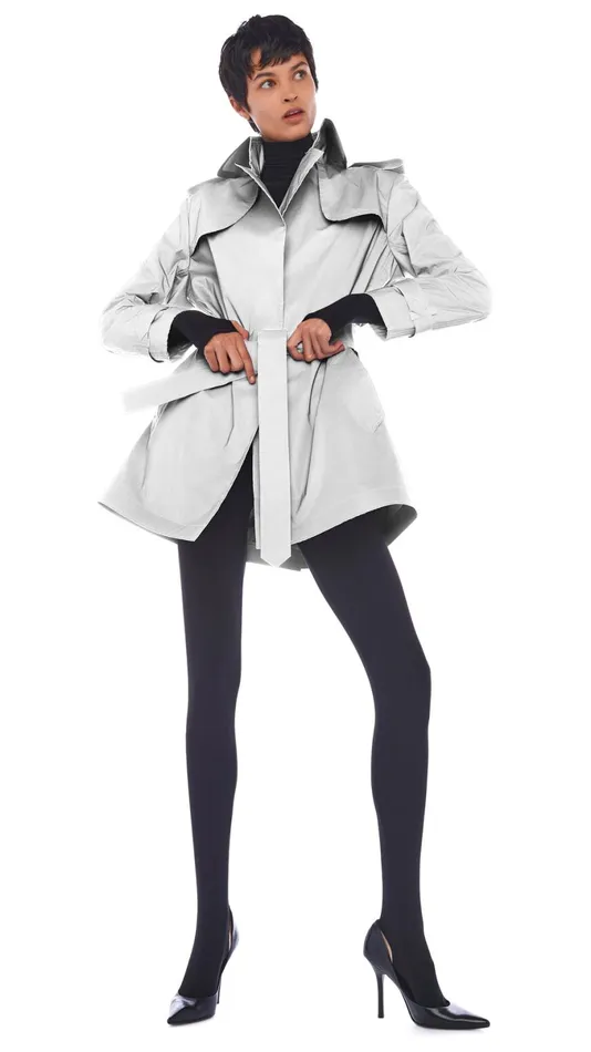 Norma Kamali Jackets DOUBLE BREASTED TRENCH MINI Grey 8211 Clothing
