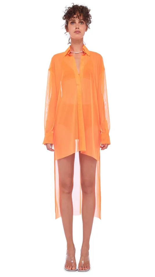 Norma Kamali Tops HI LOW OVERSIZED BF NK SHIRT Neon Orange 8211 Clothing