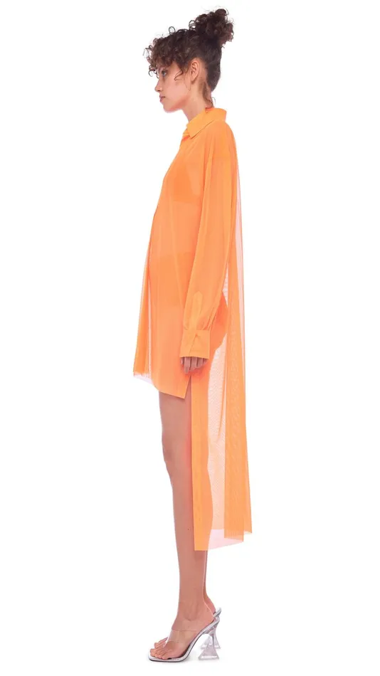Norma Kamali Tops HI LOW OVERSIZED BF NK SHIRT Neon Orange 8211 Clothing
