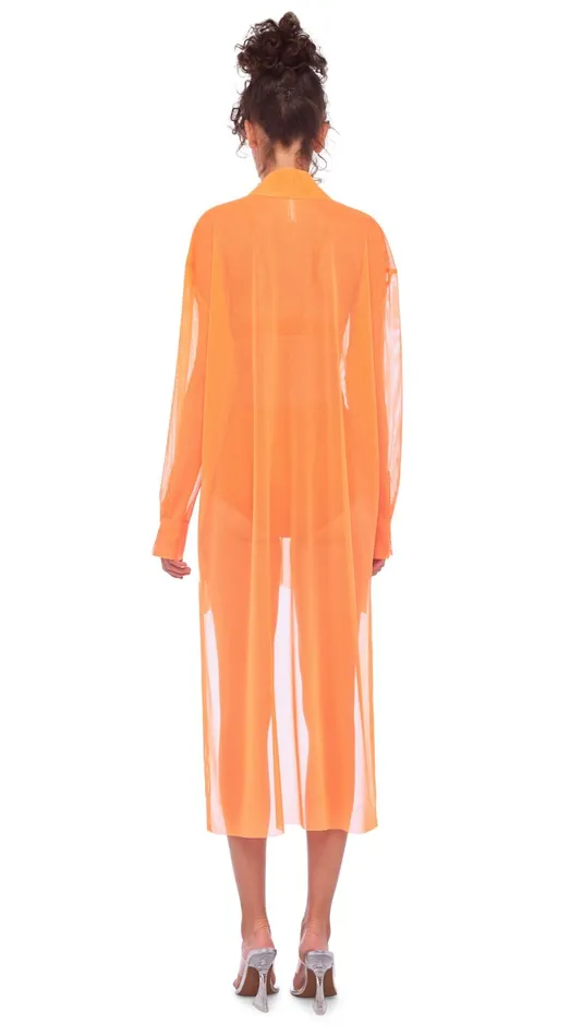 Norma Kamali Tops HI LOW OVERSIZED BF NK SHIRT Neon Orange 8211 Clothing