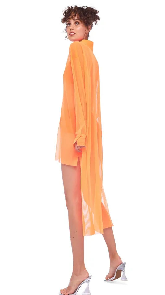 Norma Kamali Tops HI LOW OVERSIZED BF NK SHIRT Neon Orange 8211 Clothing