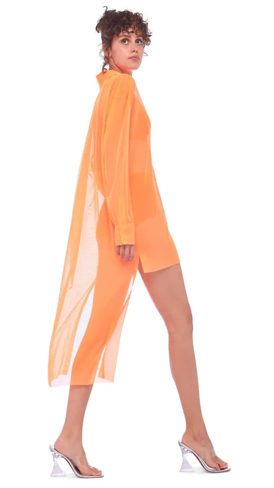 Norma Kamali Tops HI LOW OVERSIZED BF NK SHIRT Neon Orange 8211 Clothing