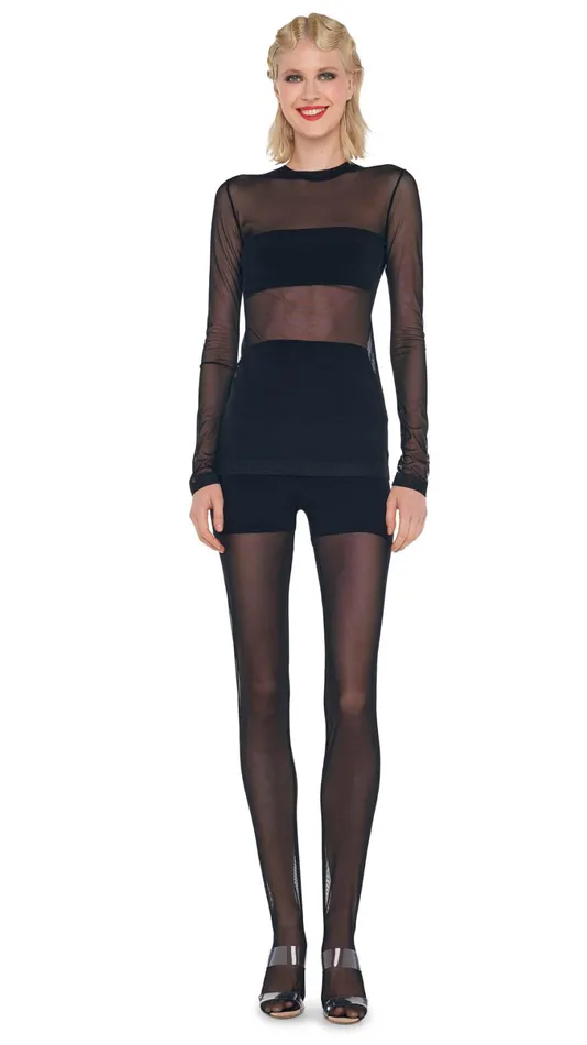 Norma Kamali Tops LONG SLEEVE DASH APPLIQUE TOP Blackblack Mesh 8211 Clothing Norma Kamali Tops LONG SLEEVE DASH APPLIQUE TOP Blackblack Mesh 8211 Clothing