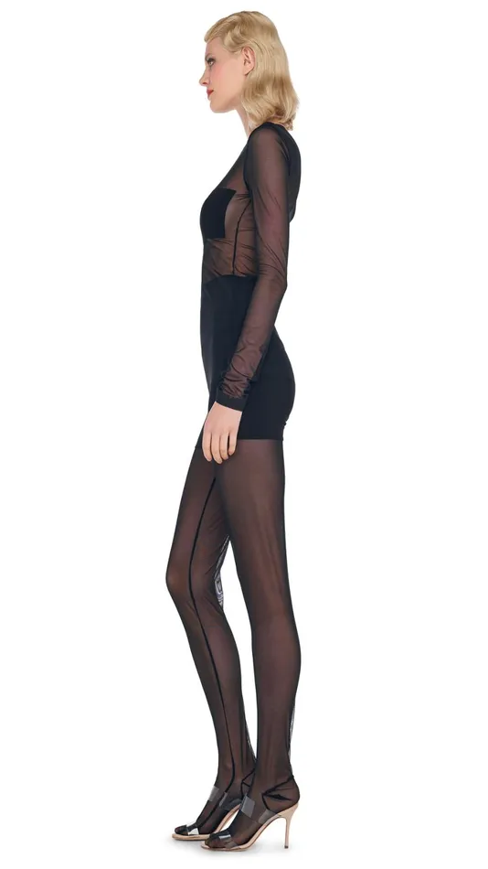 Norma Kamali Tops LONG SLEEVE DASH APPLIQUE TOP Blackblack Mesh 8211 Clothing Norma Kamali Tops LONG SLEEVE DASH APPLIQUE TOP Blackblack Mesh 8211 Clothing