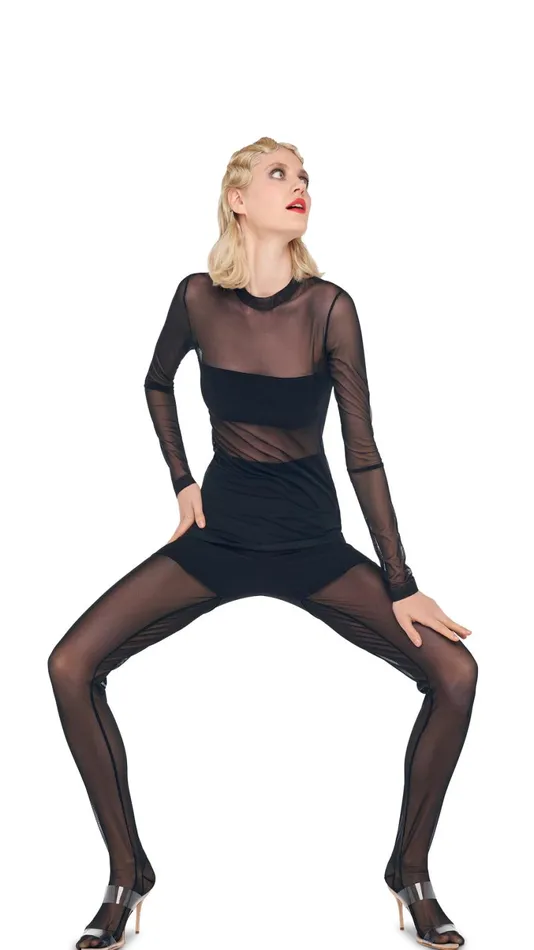 Norma Kamali Tops LONG SLEEVE DASH APPLIQUE TOP Blackblack Mesh 8211 Clothing Norma Kamali Tops LONG SLEEVE DASH APPLIQUE TOP Blackblack Mesh 8211 Clothing