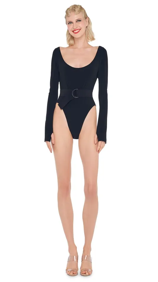 Norma Kamali Tops LONG SLEEVE SCOOP NECK BODYSUIT Black 8211 Clothing