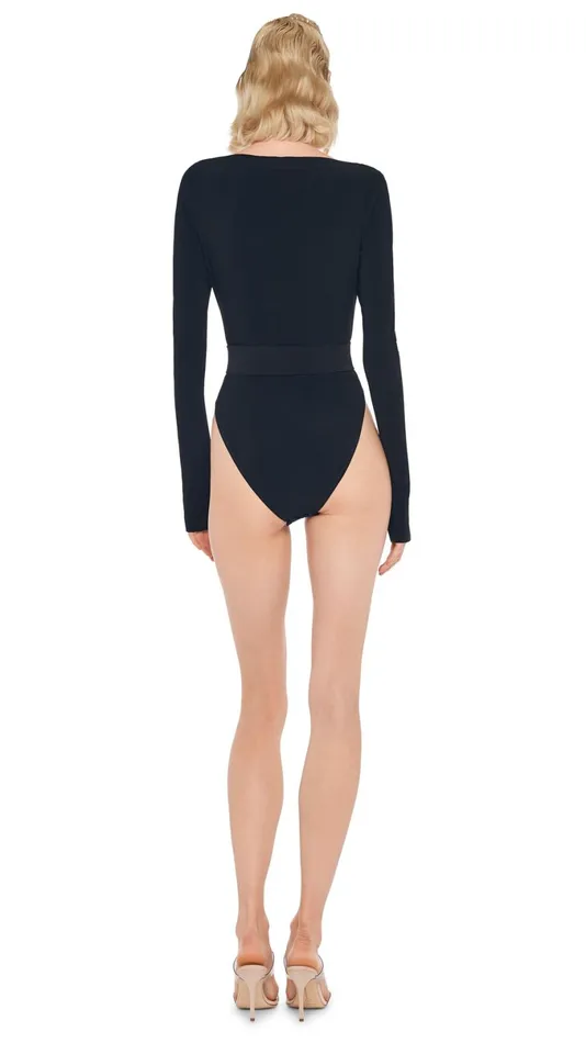 Norma Kamali Tops LONG SLEEVE SCOOP NECK BODYSUIT Black 8211 Clothing