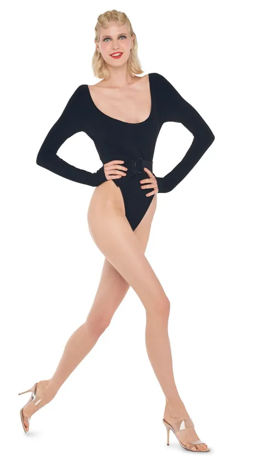 Norma Kamali Tops LONG SLEEVE SCOOP NECK BODYSUIT Black 8211 Clothing
