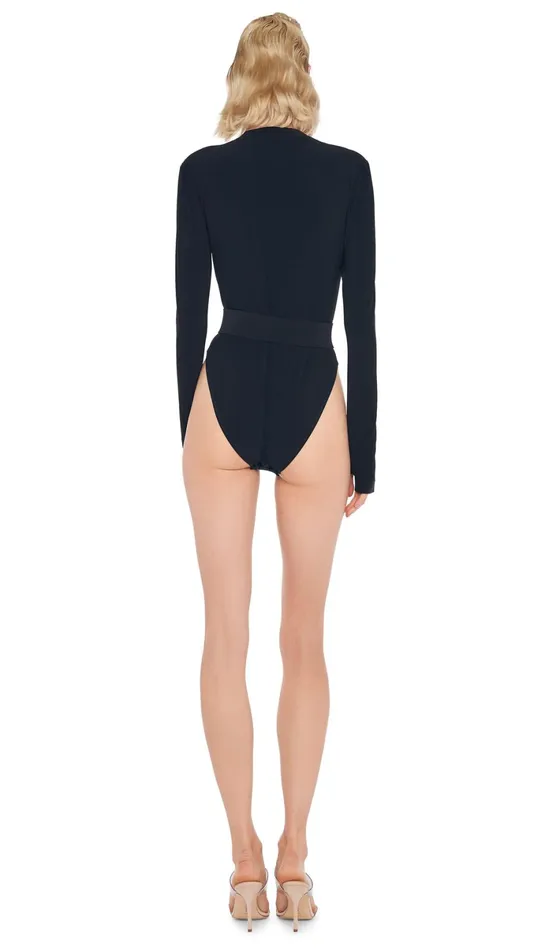 Norma Kamali Tops LONG SLEEVE V NECK BODYSUIT Black 8211 Clothing