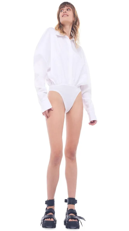 Norma Kamali Tops OVERSIZE BF NK BODYSUIT White 8211 Clothing