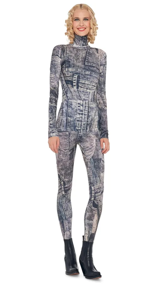 Norma Kamali Tops SLIM FIT LONG SLEEVE TURTLE TOP Blacknavy Denim Print 8211 Clothing Norma Kamali Tops SLIM FIT LONG SLEEVE TURTLE TOP Blacknavy Denim Print 8211 Clothing