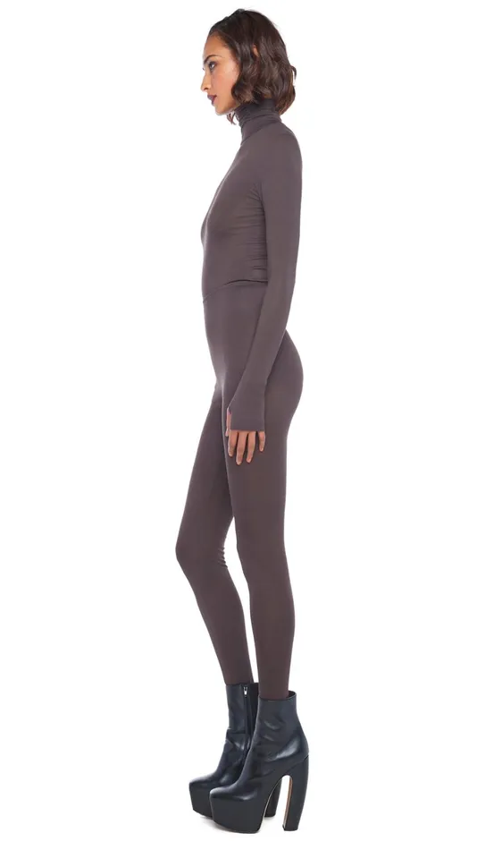 Norma Kamali Tops SLIM FIT LONG SLEEVE TURTLE TOP Chocolate 8211 Clothing