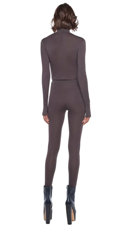 Norma Kamali Tops SLIM FIT LONG SLEEVE TURTLE TOP Chocolate 8211 Clothing